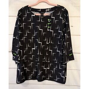 Ali Miles Womens XL Black White Geometric Abstract Tunic Green Accents 3/4 Slv